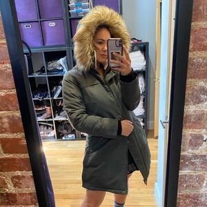 Kenneth Cole Green Parka with Fur Hood